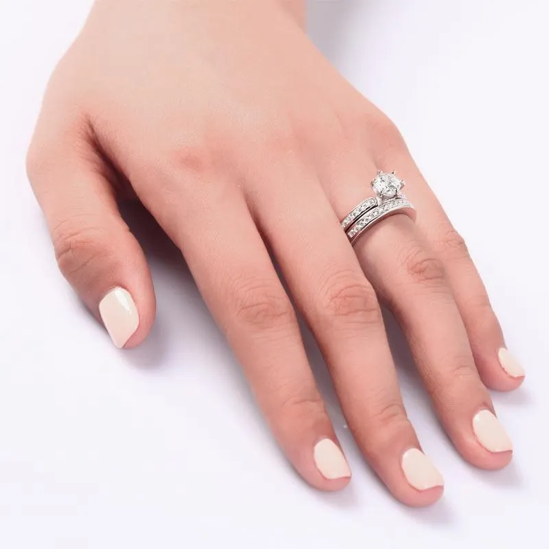 1 Carat Round Cut Created Zirconia 925 Sterling Silver 2-Pc Wedding Engagement Ring Set MJXFR8014