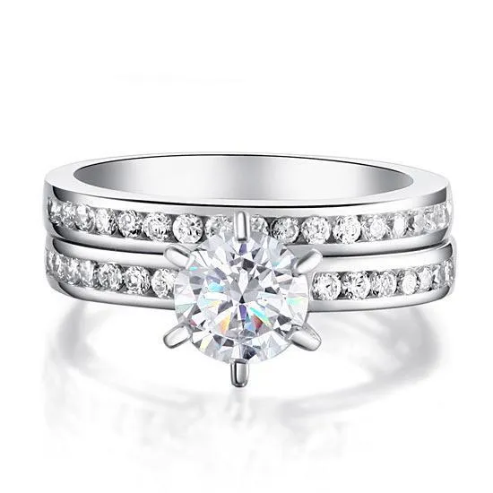 1 Carat Round Cut Created Zirconia 925 Sterling Silver 2-Pc Wedding Engagement Ring Set MJXFR8014