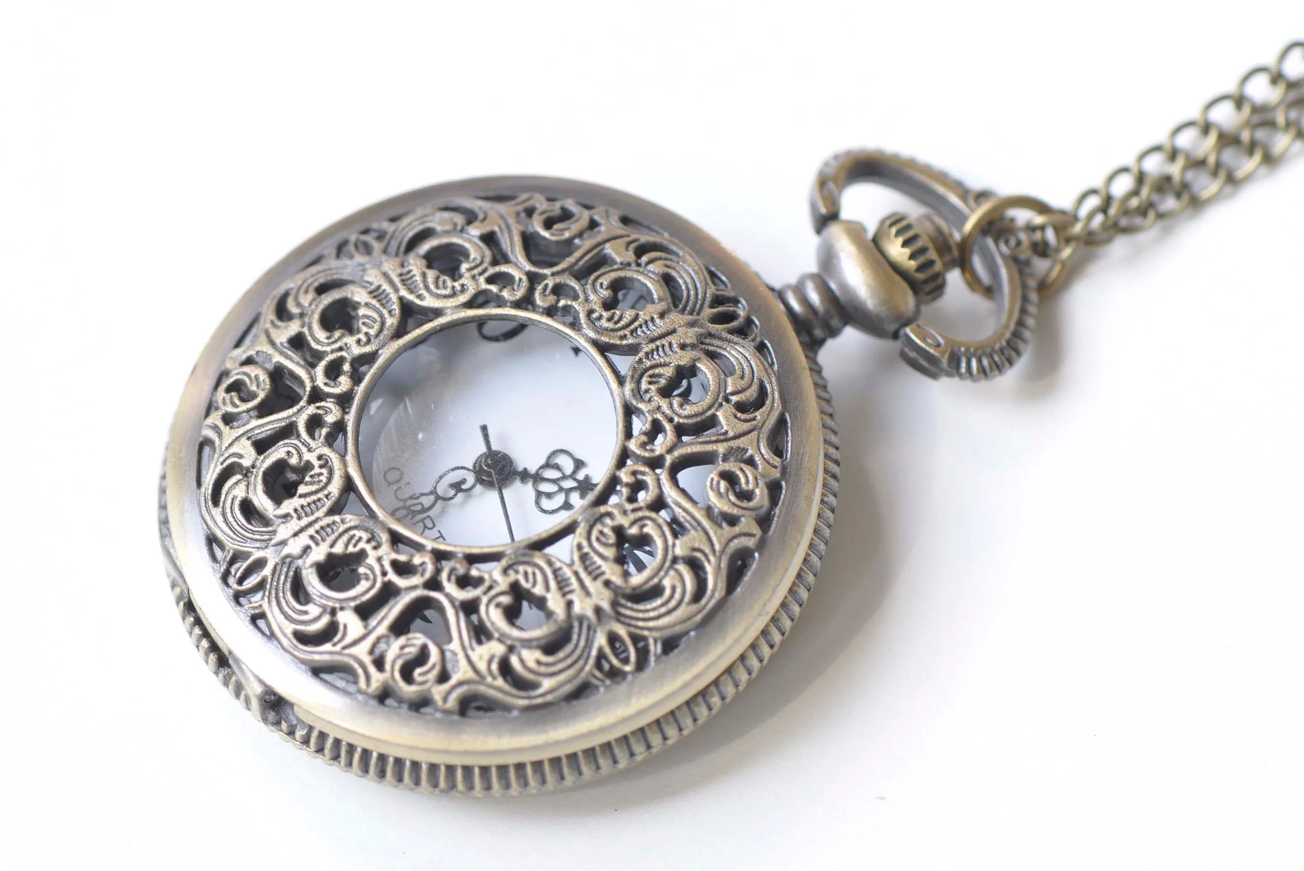 1 PC Antique Bronze Steampunk Pocket Watch Necklace A1378
