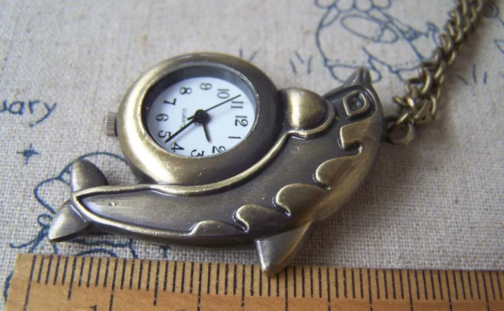 1 PC of Antique Bronze Dolphin Pocket Watch A4619