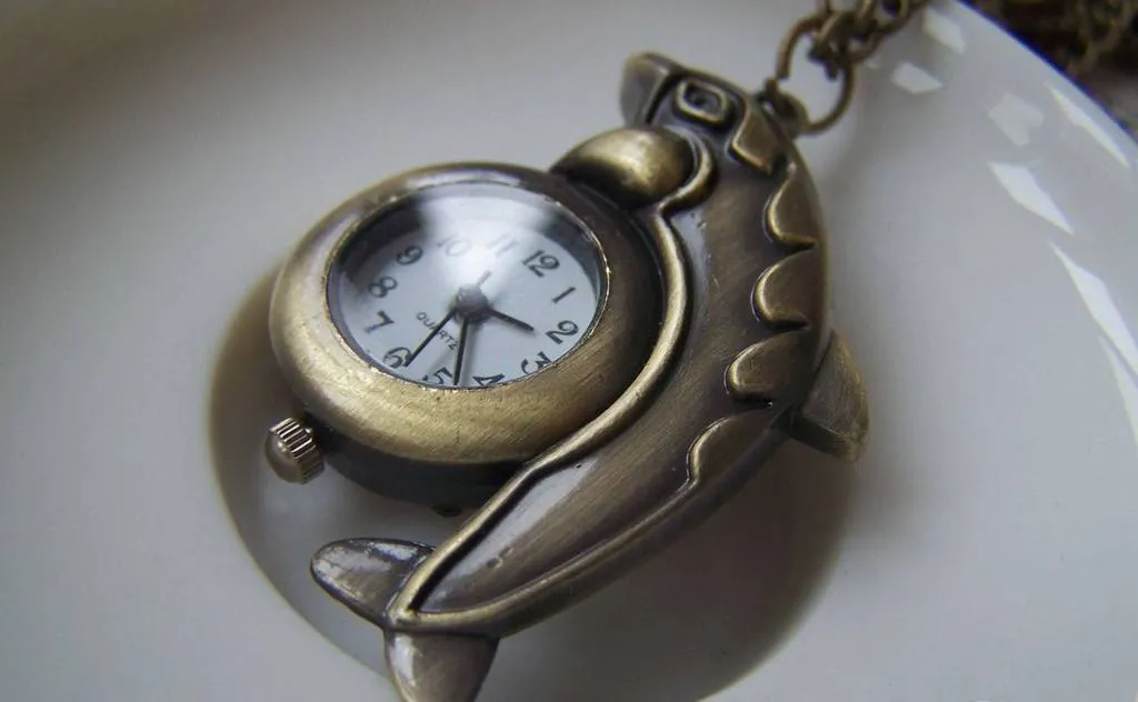 1 PC of Antique Bronze Dolphin Pocket Watch A4619