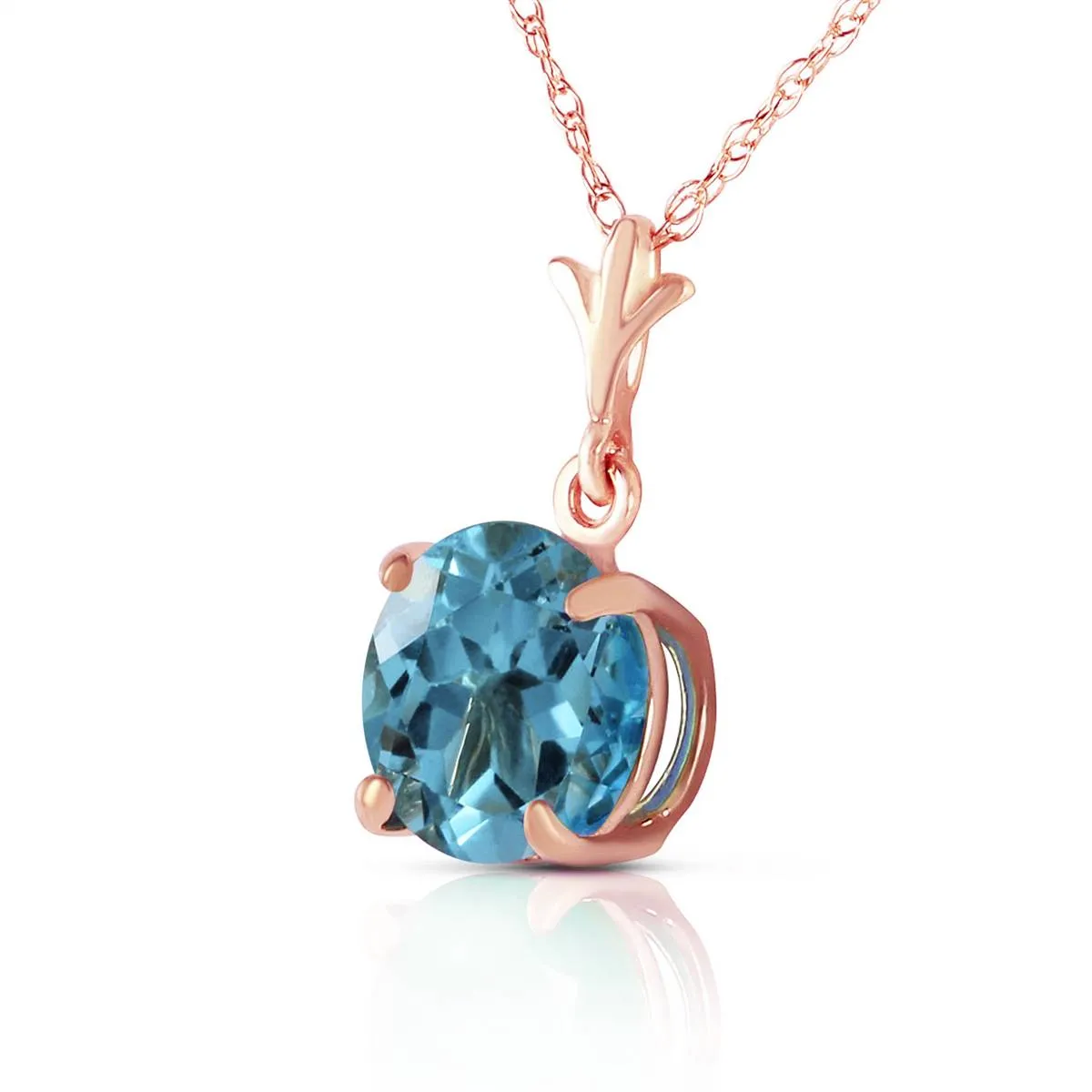 1.15 Carat 14K Solid Rose Gold Single Round Blue Topaz Necklace