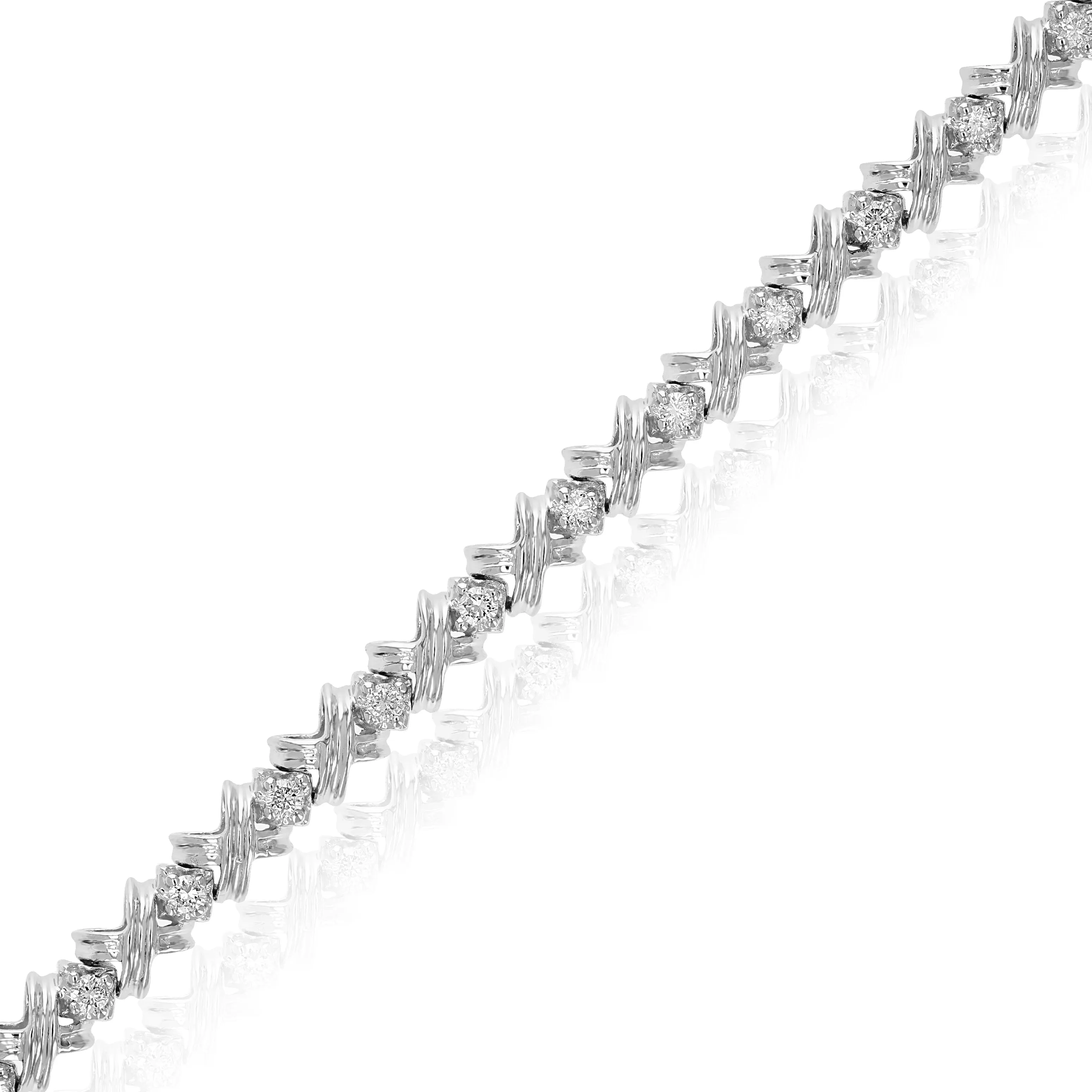 1/2 cttw SI2-I1 Diamond Bracelet 10K White Gold Round Prong Set XOXO 7 Inch