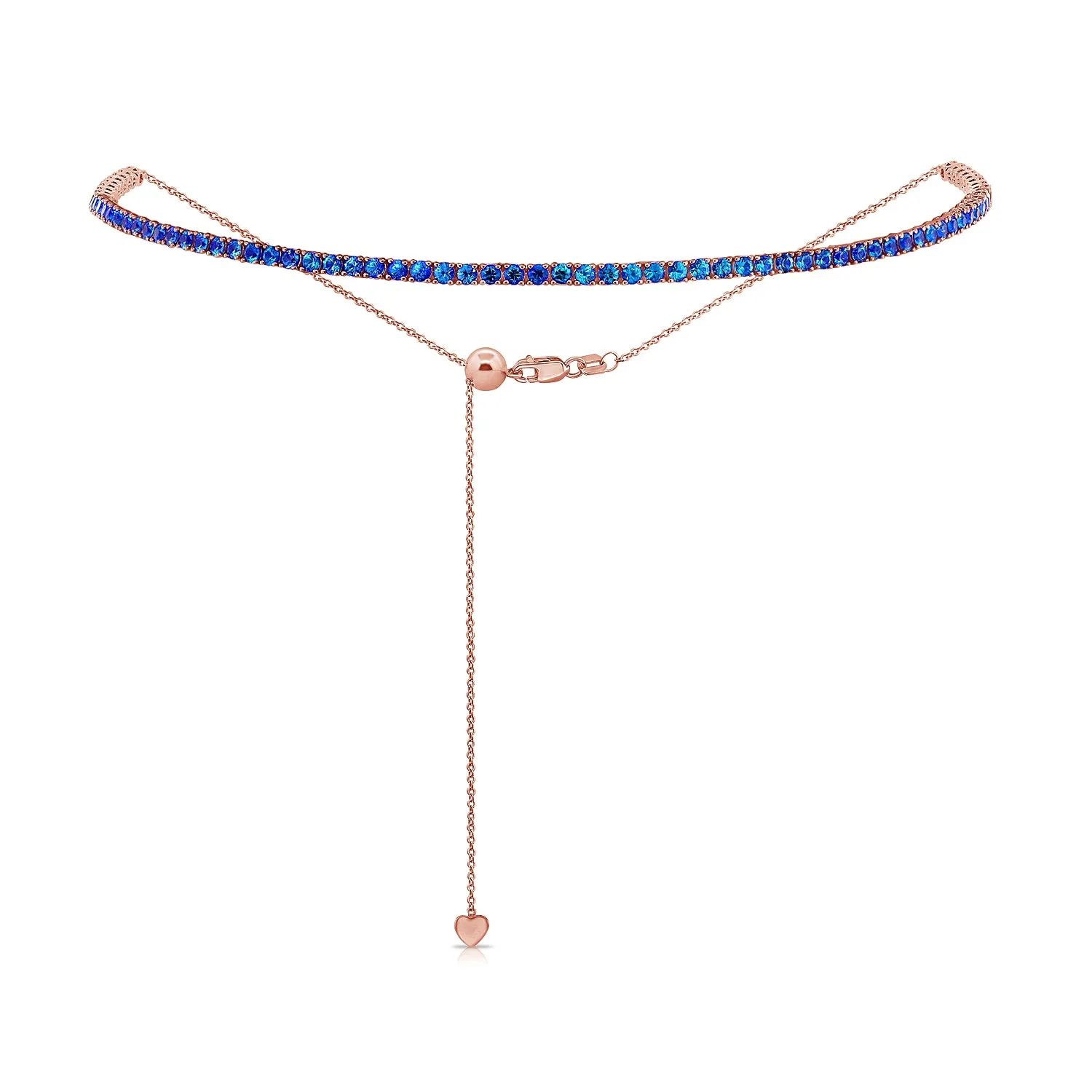 14k Gold & Blue Sapphire Adjustable Tennis Choker Necklace - 4.11ct