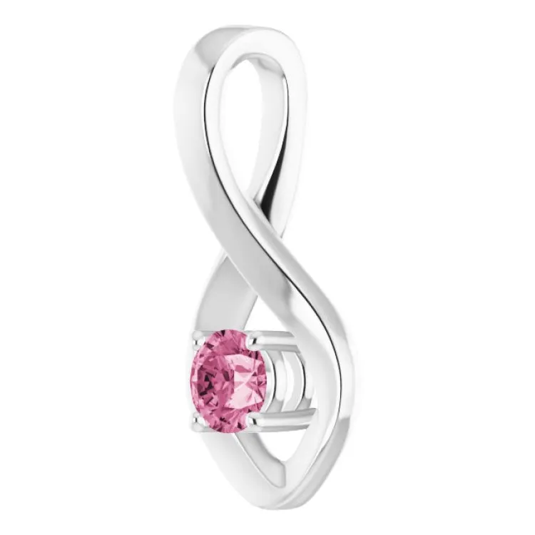 14K White 4 mm Round Natural Pink Tourmaline Pendant