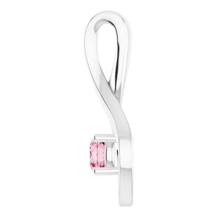 14K White 4 mm Round Natural Pink Tourmaline Pendant