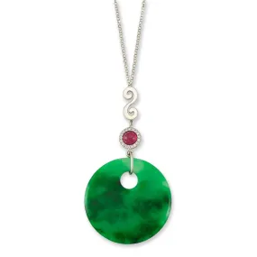 14k White Gold Green Jadeite Jade Disc Necklace