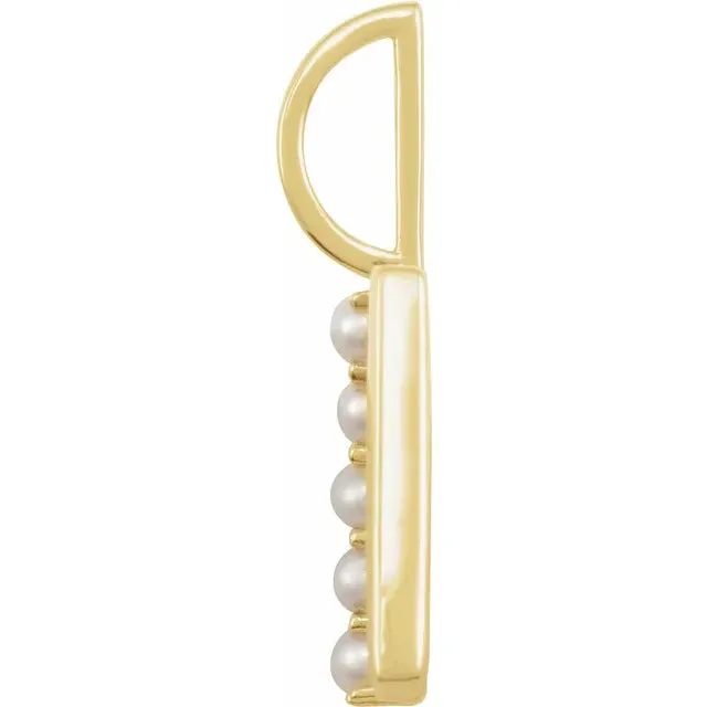 14K Yellow Gold Cultured White Pearl Initial H Charm/Pendant