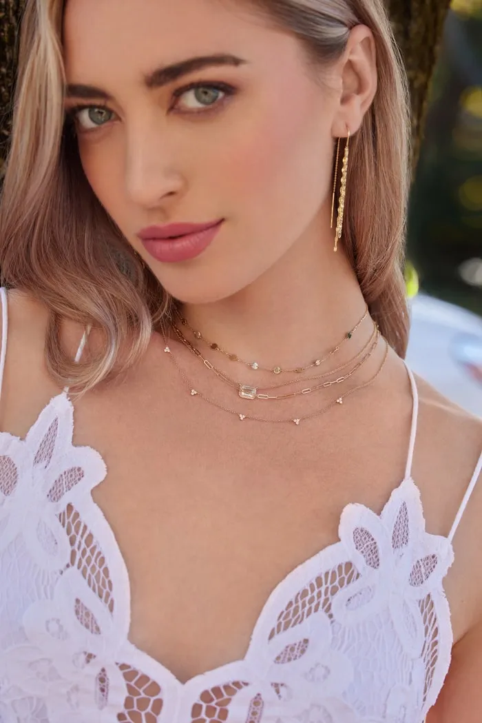 14KT GOLD DIAMOND WHITE TOPAZ RECTANGLE NECKLACE