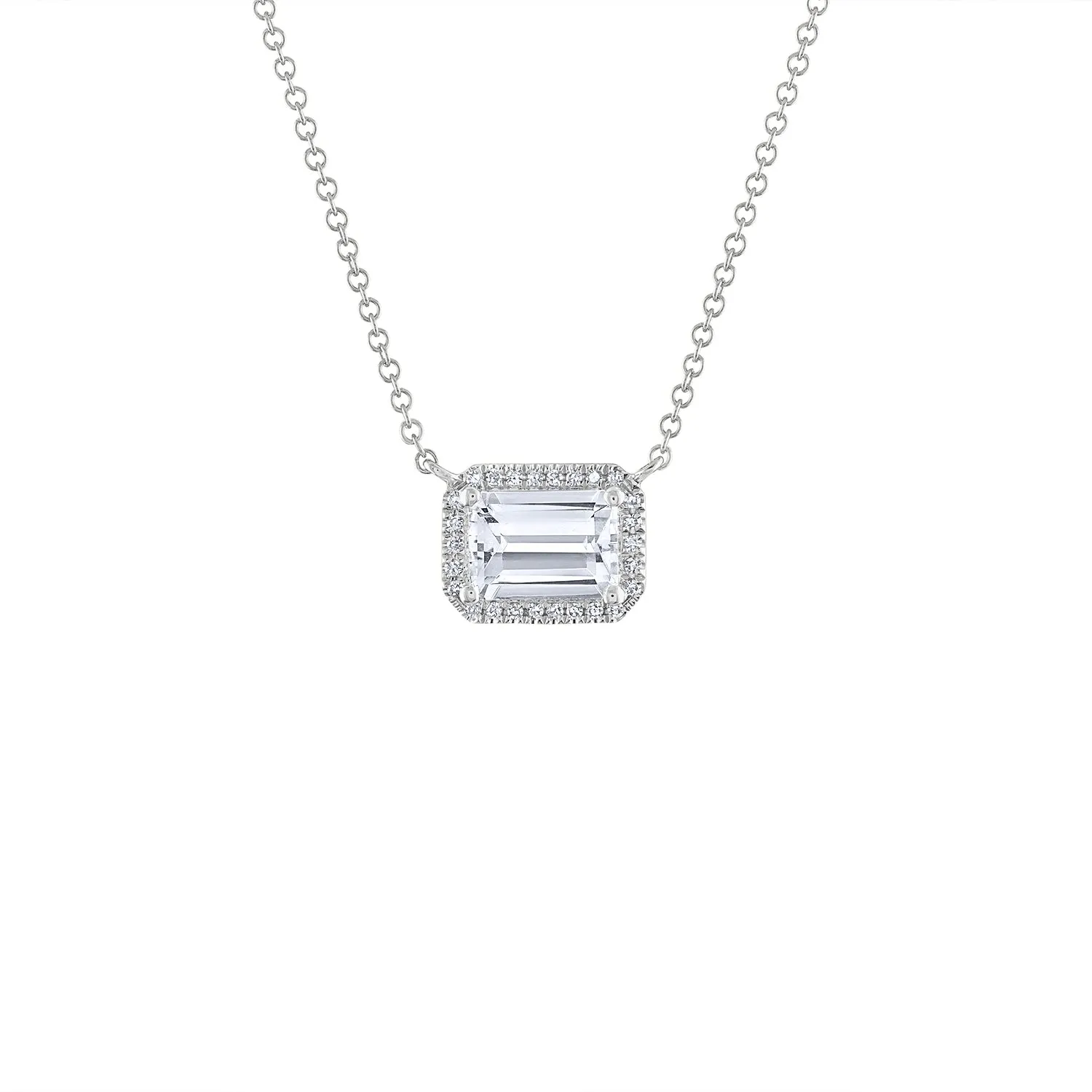 14KT GOLD DIAMOND WHITE TOPAZ RECTANGLE NECKLACE
