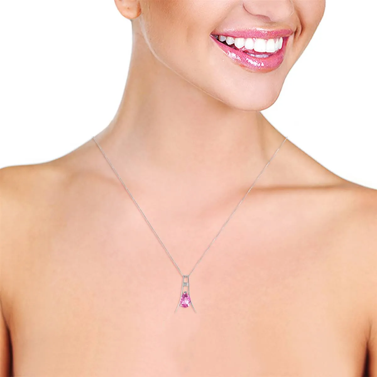 1.5 Carat 14K Solid White Gold Promise To Solve Pink Topaz Necklace
