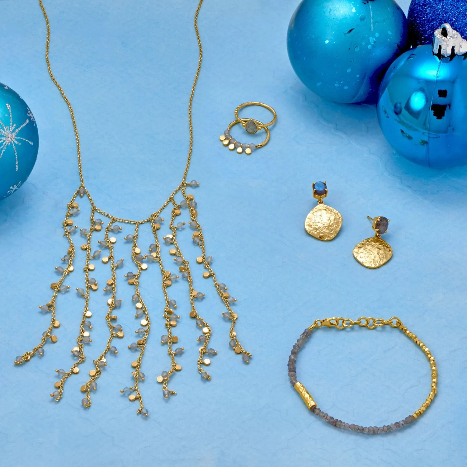 15"   2" 14 Karat Gold Plated Labradorite Dancing Charm Necklace