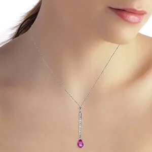 1.8 Carat 14K Solid White Gold Necklace Diamond Pink Topaz