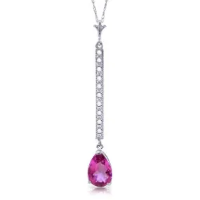 1.8 Carat 14K Solid White Gold Necklace Diamond Pink Topaz
