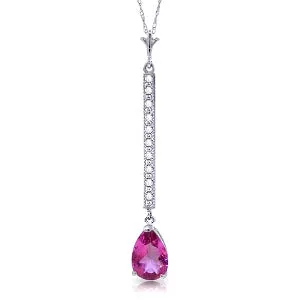 1.8 Carat 14K Solid White Gold Necklace Diamond Pink Topaz