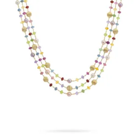 18K Yellow Gold Mixed Gemstone and Pearl Triple Strand Necklace