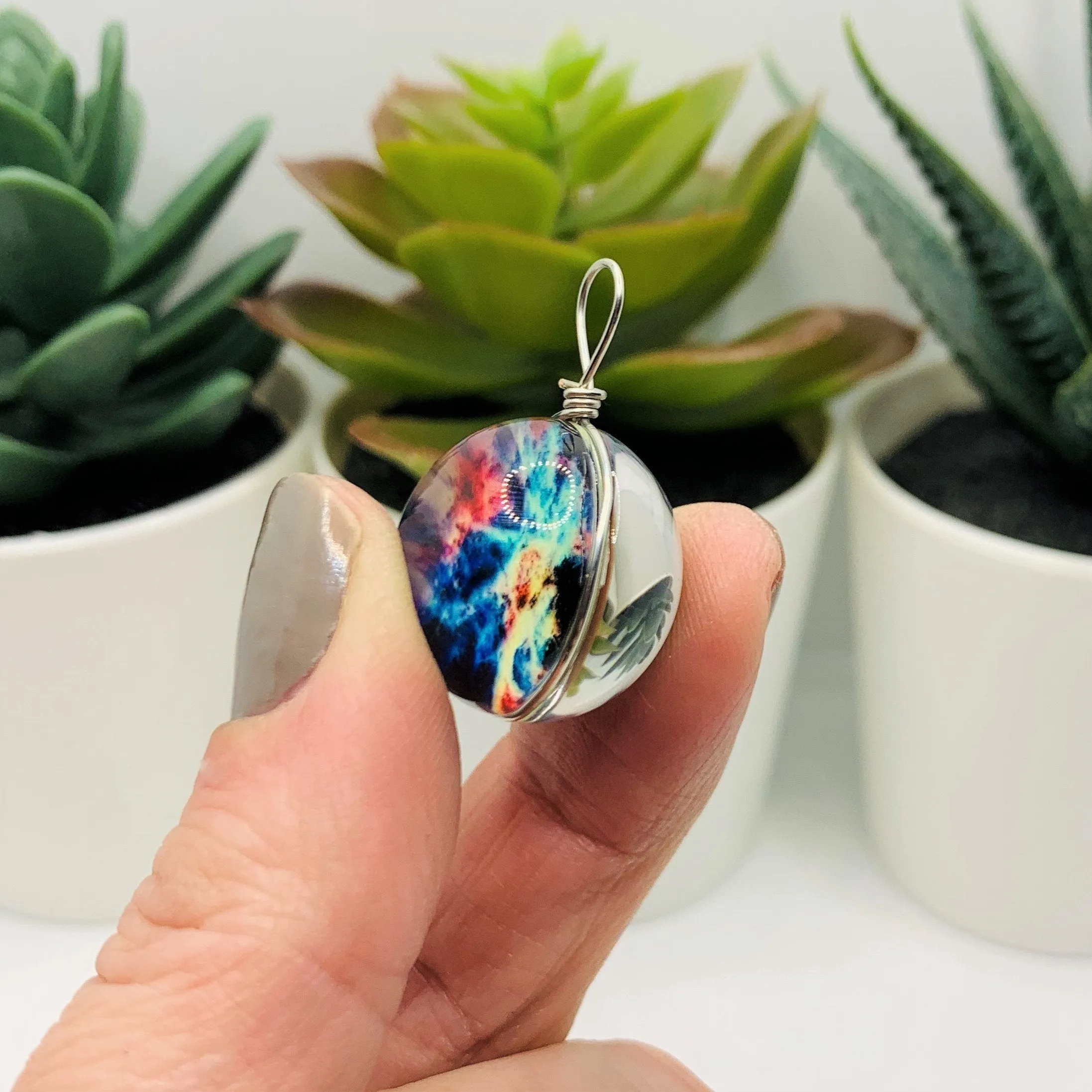 2 Wire Wrapped Glass Galaxy Multi-color Nebula Pendant Charms