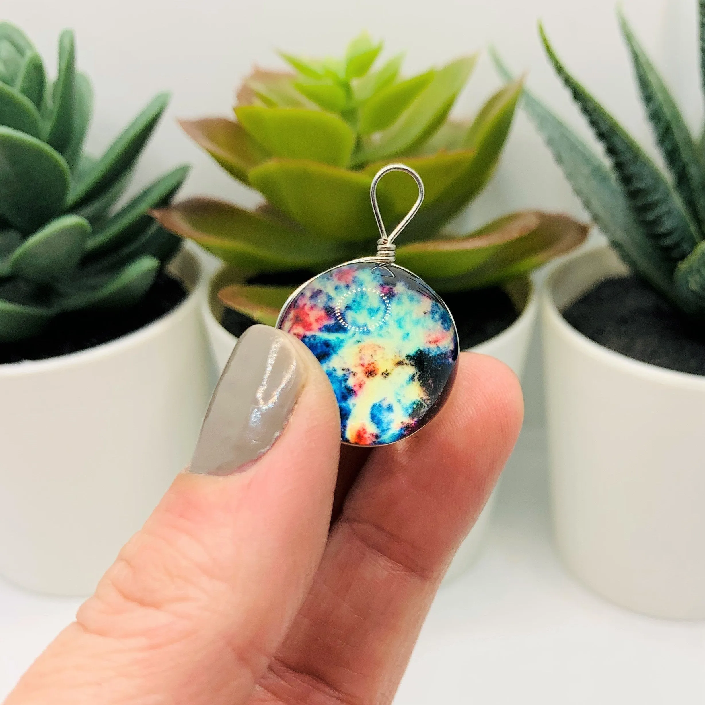2 Wire Wrapped Glass Galaxy Multi-color Nebula Pendant Charms