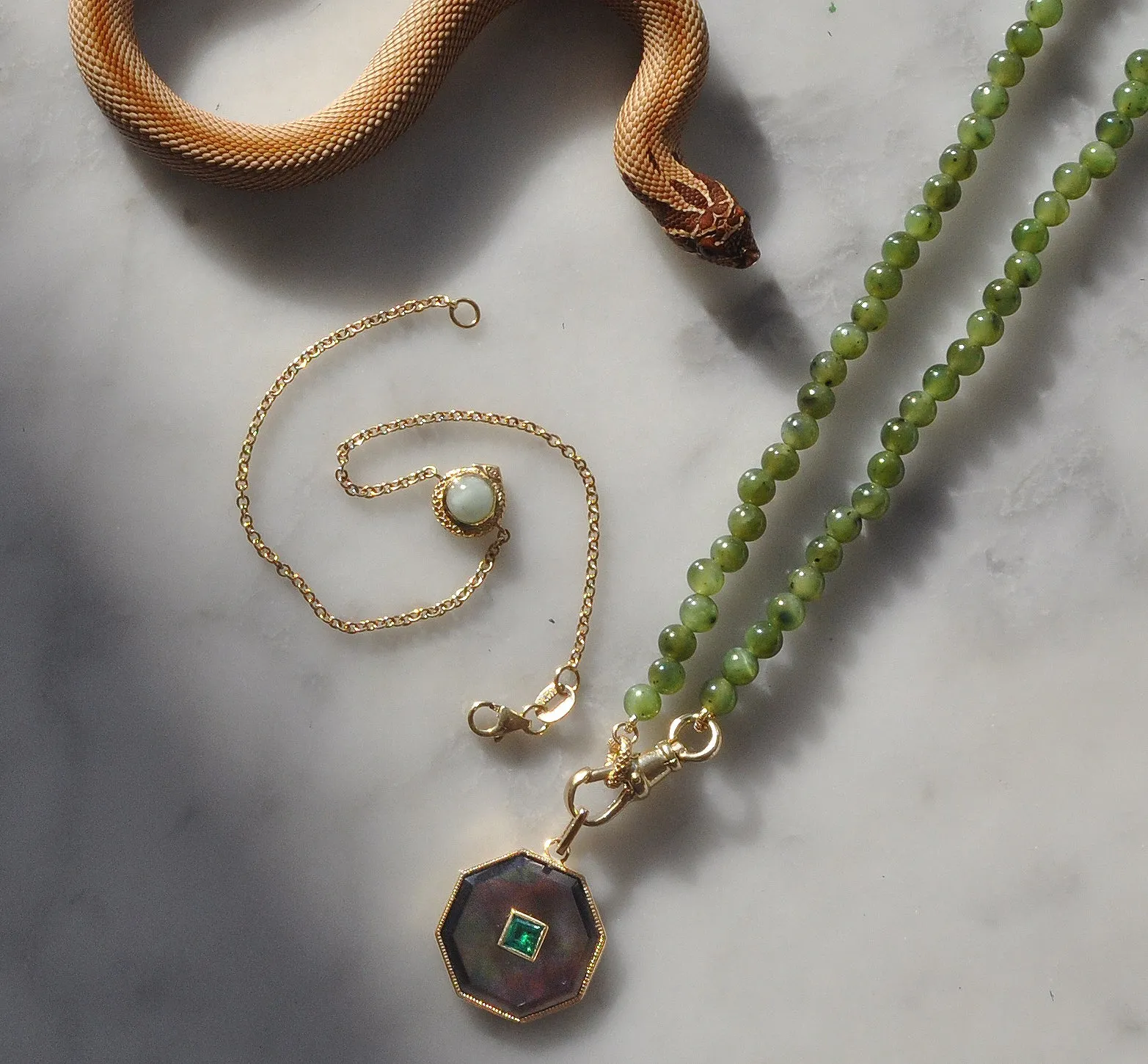 2025 Limited Edition Lunar New Year Snake Jade Bead Chain With Dog Clip Clasp
