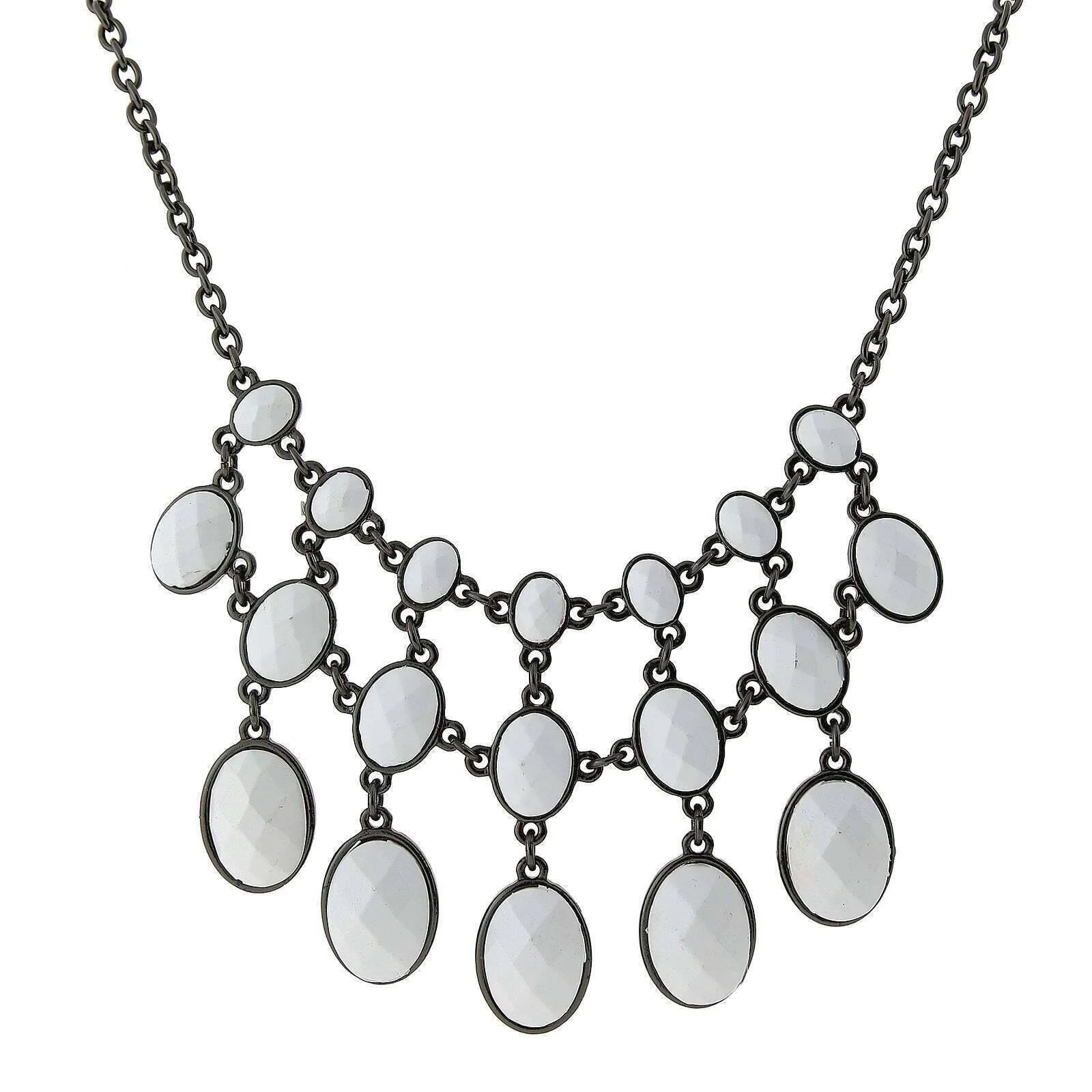 2028 Jewelry Three Row Oval Faceted Stone Bib Necklace 16"   3" Extender