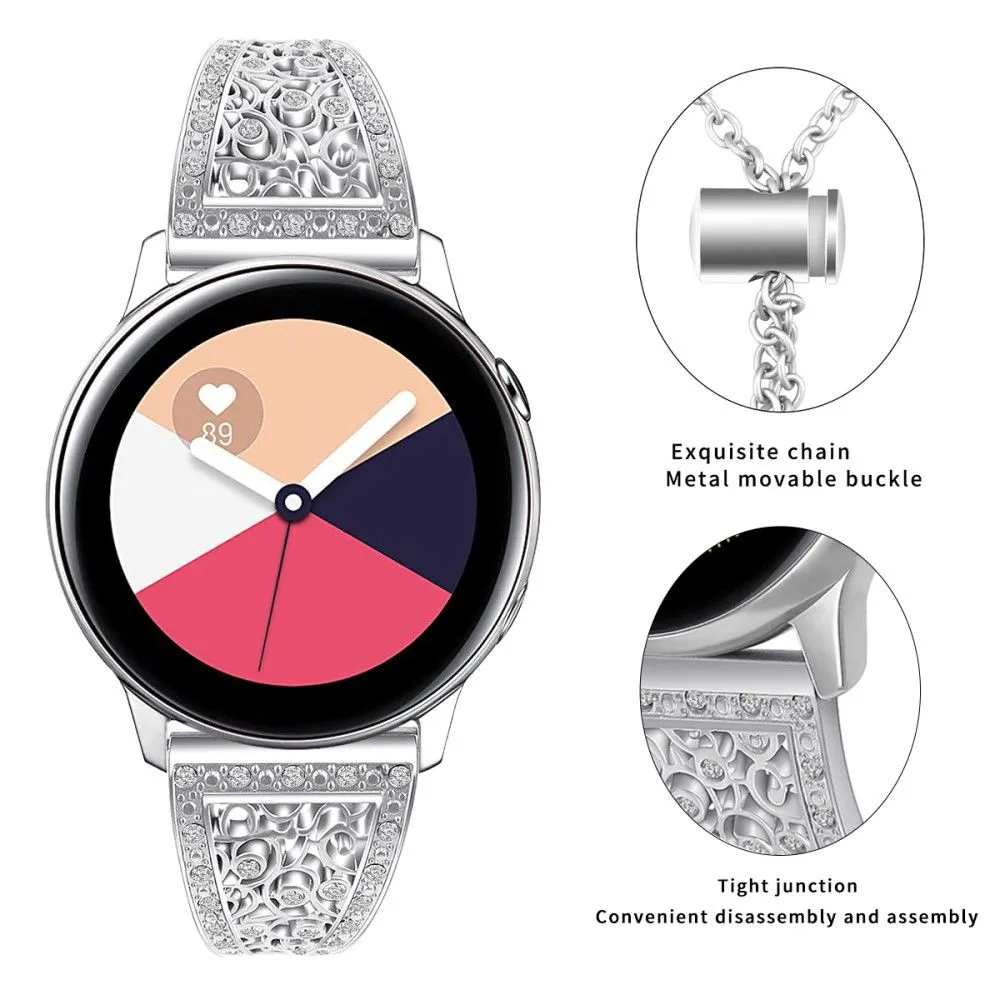 20mm Universal floral zine alloy rhinestone watch strap - Silver