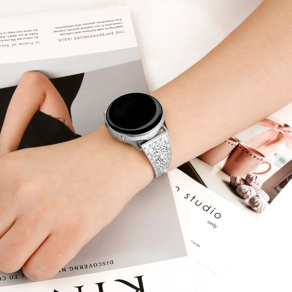 20mm Universal floral zine alloy rhinestone watch strap - Silver