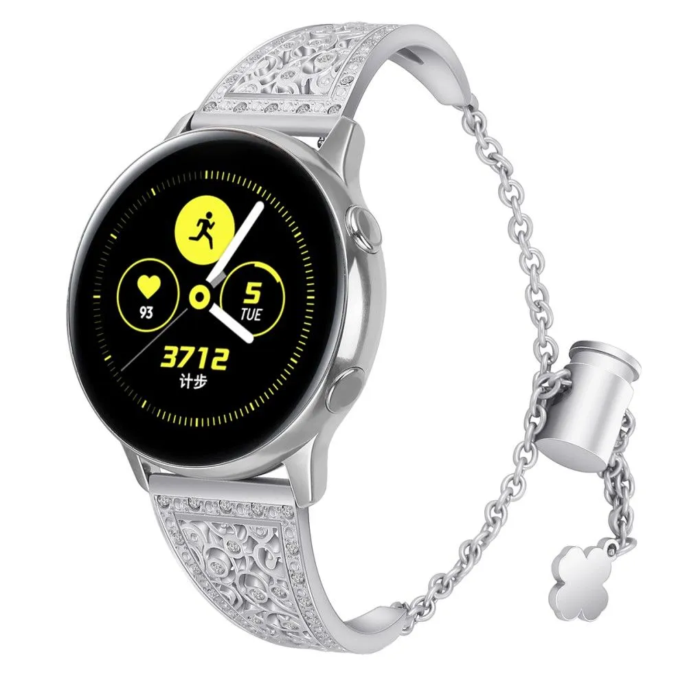 20mm Universal floral zine alloy rhinestone watch strap - Silver