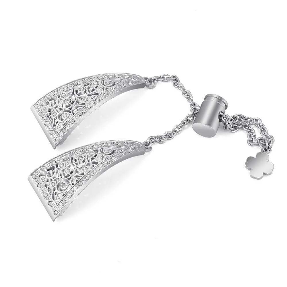 20mm Universal floral zine alloy rhinestone watch strap - Silver