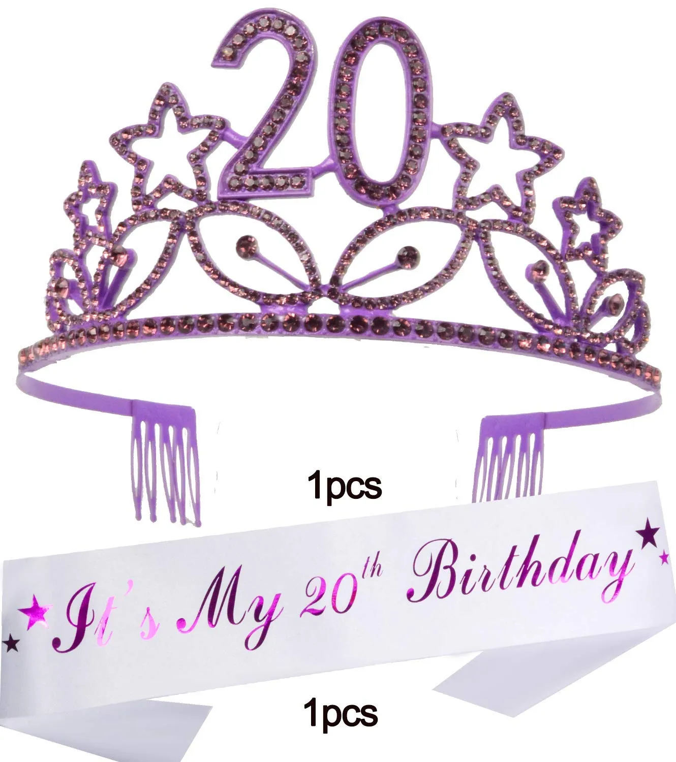 20th Birthday Gifts for Girls, 20th Birthday Tiara and Sash Purple, HAPPY 20th Birthday