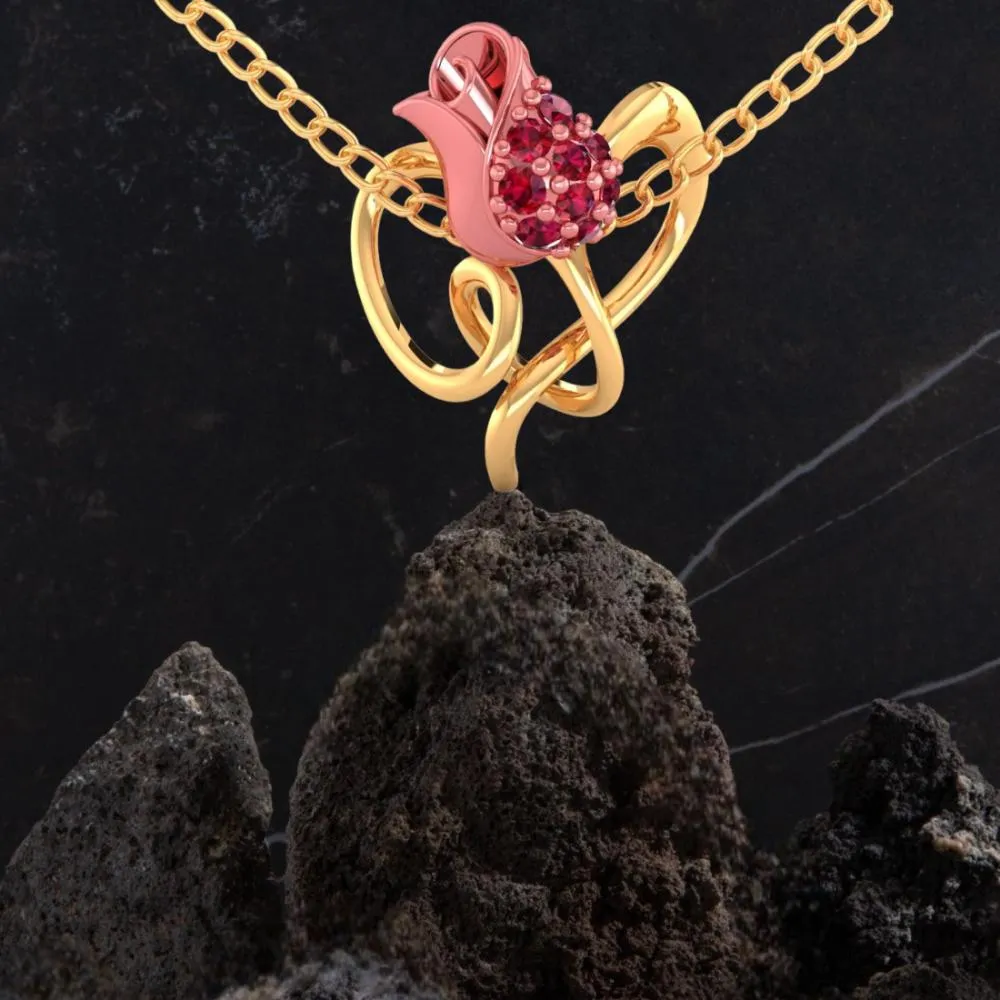22k Gold Pendant With Stone-studded Yellow Entwined In A Leaf Design