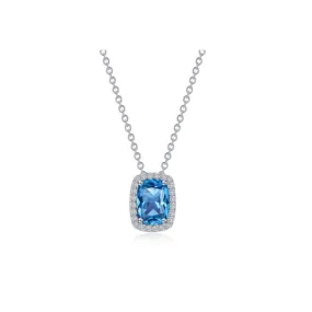 4.26 CTW Blue Topaz Halo Cushion-Cut Necklace