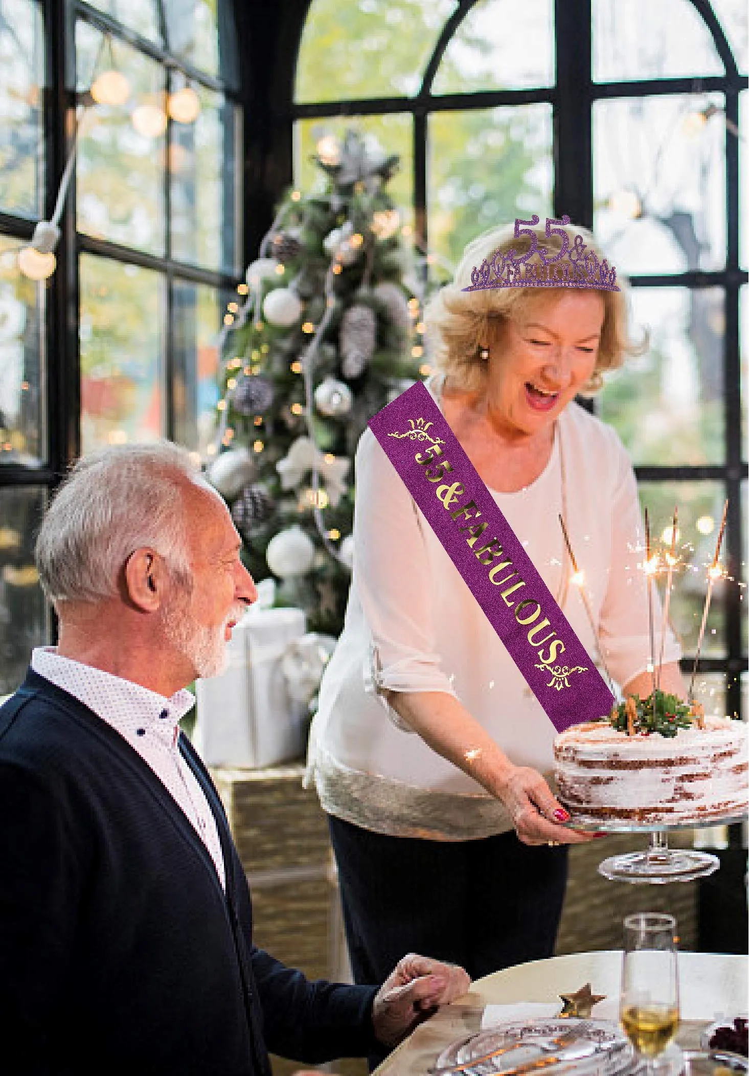 55th Birthday Gifts for Women,55th Birthday Tiara and Sash Purple,55th Birthday