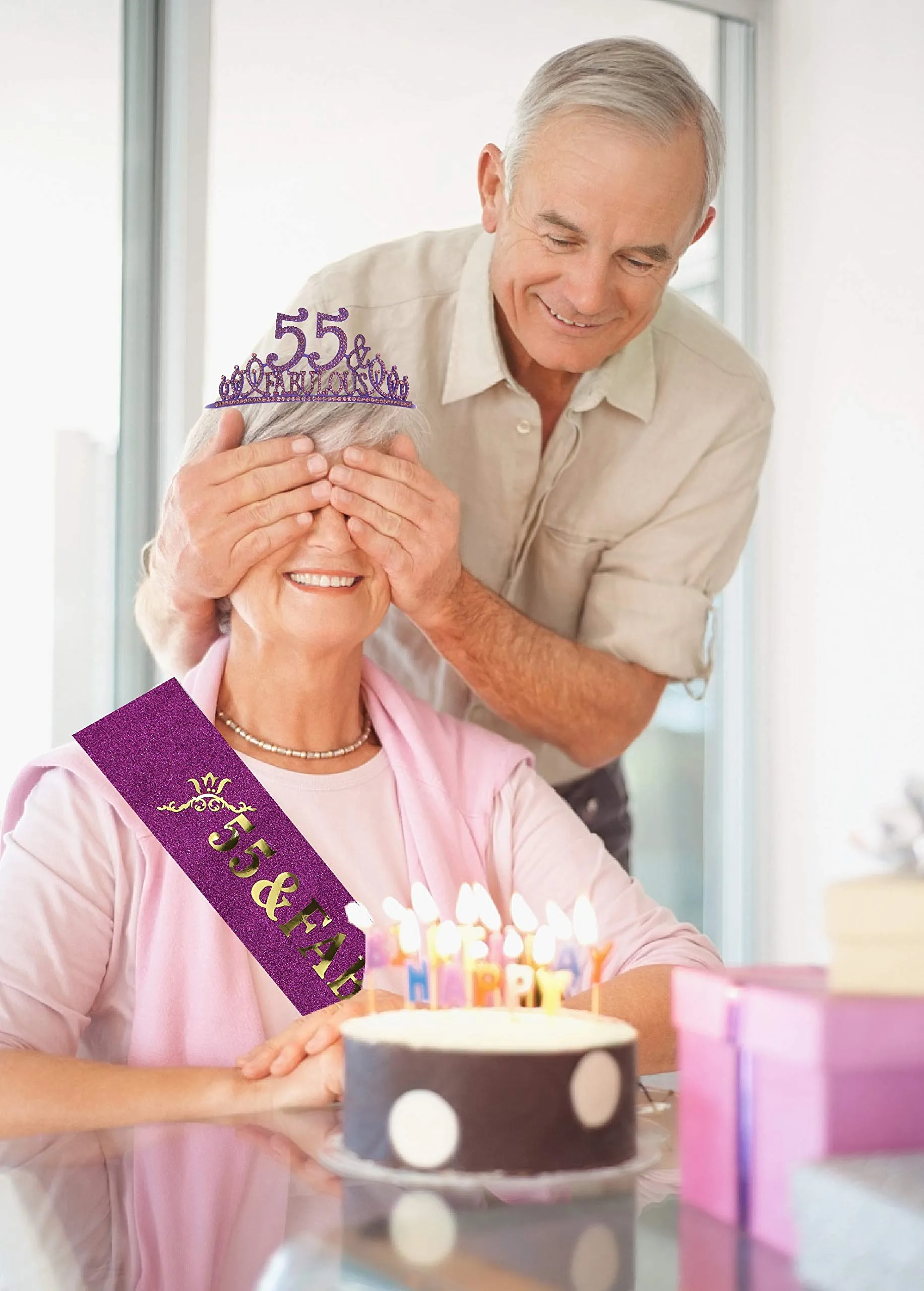 55th Birthday Gifts for Women,55th Birthday Tiara and Sash Purple,55th Birthday