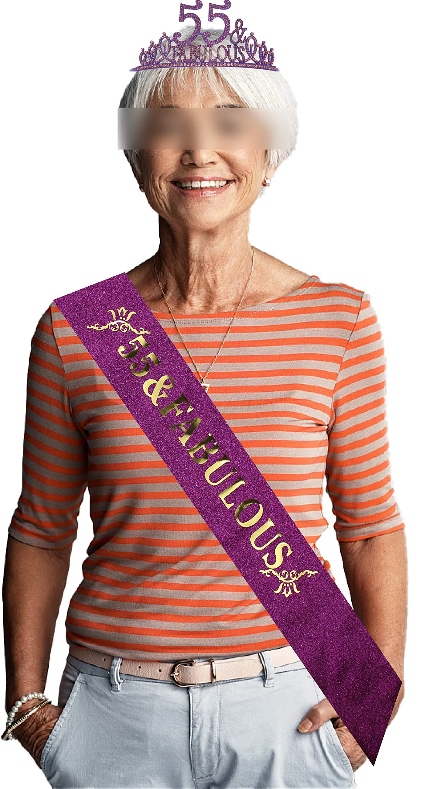 55th Birthday Gifts for Women,55th Birthday Tiara and Sash Purple,55th Birthday