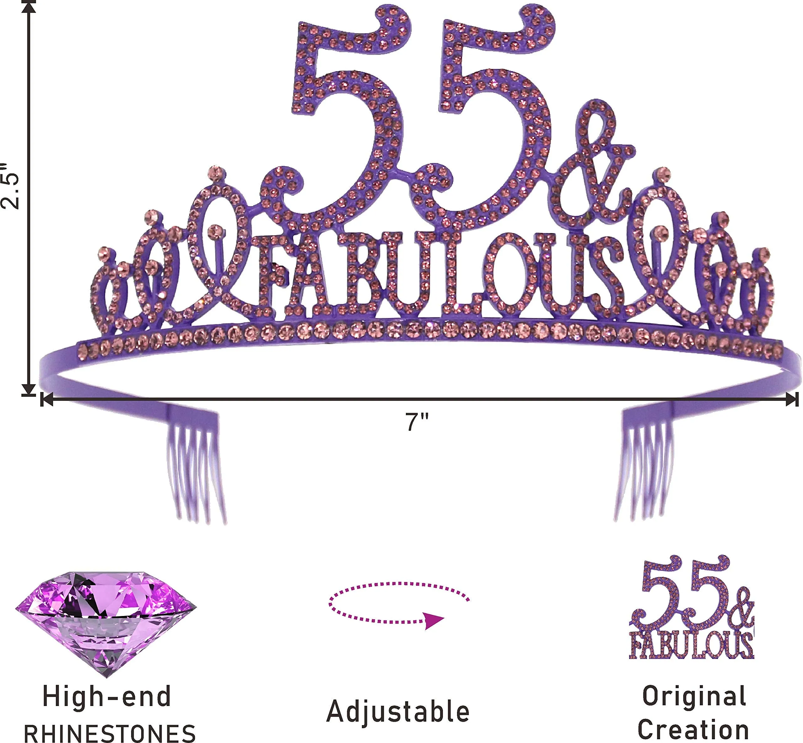 55th Birthday Gifts for Women,55th Birthday Tiara and Sash Purple,55th Birthday