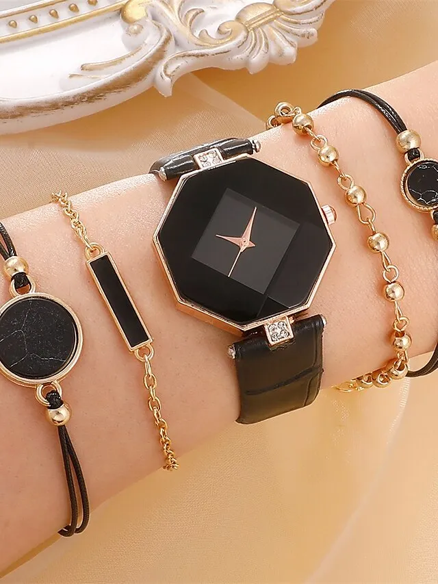 5pcs/set Women's Watch Women's Casual Korean Quartz Watch Set