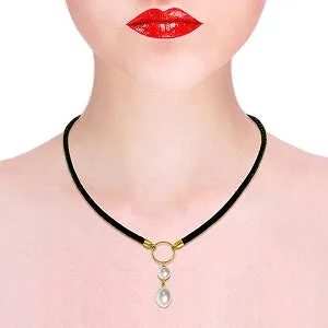 6 Carat 14K Solid Yellow Gold Leather Necklace Natural Pearl
