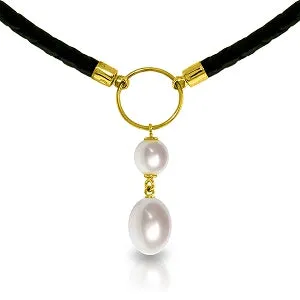 6 Carat 14K Solid Yellow Gold Leather Necklace Natural Pearl