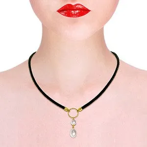 6 Carat 14K Solid Yellow Gold Leather Necklace Natural Pearl