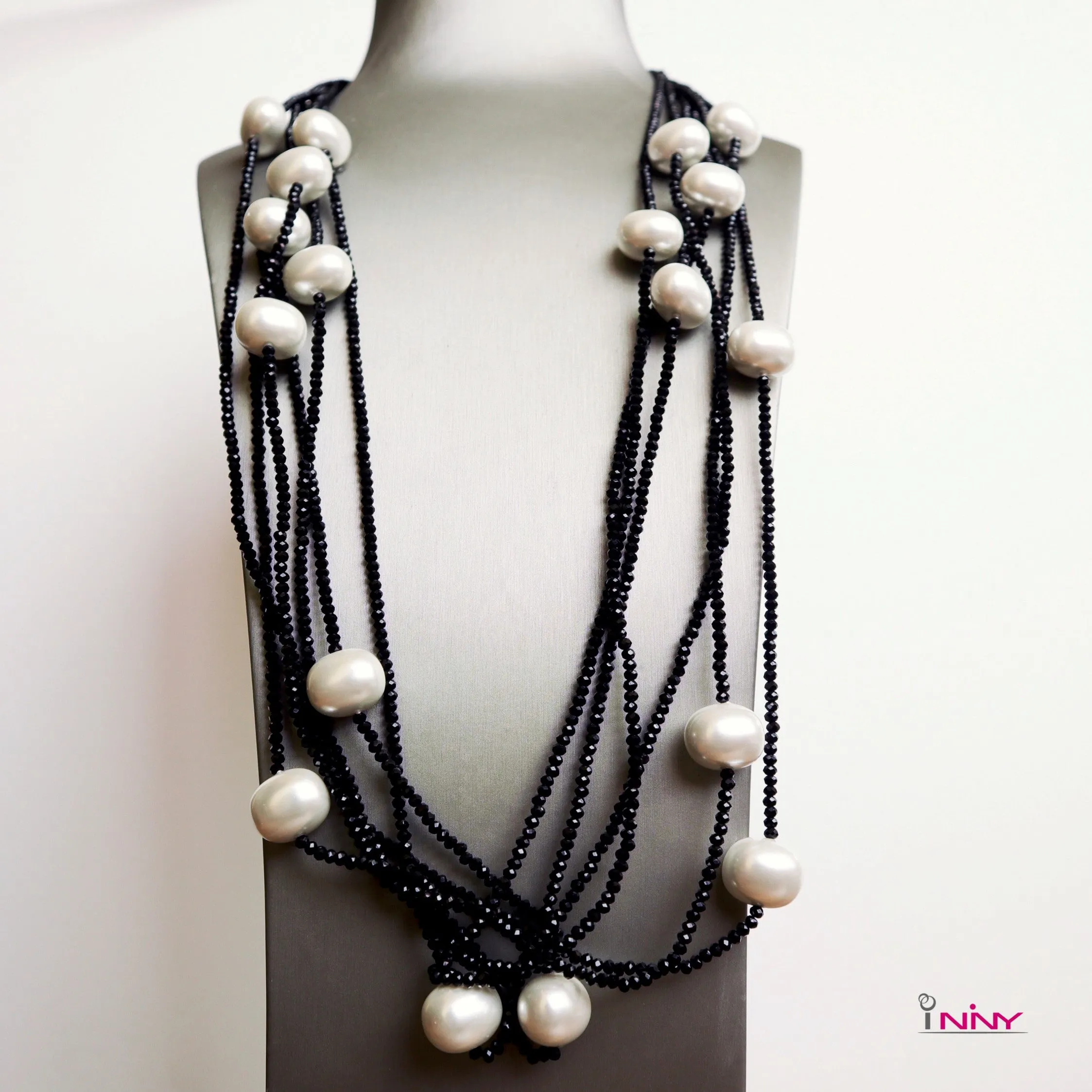 6 Lines Shell Pearl with Crystals Necklace