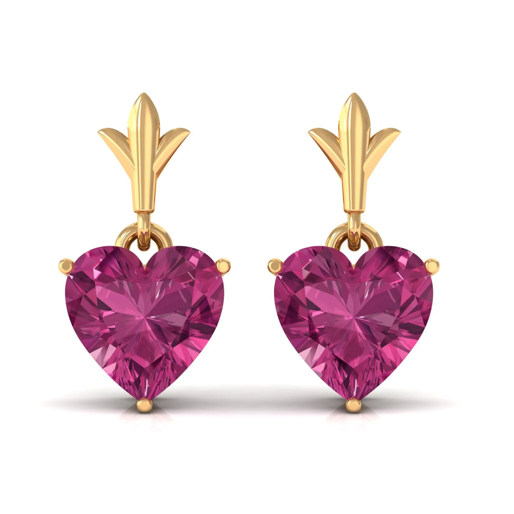 6 MM Heart Shape Pink Tourmaline Drop Stud Earrings
