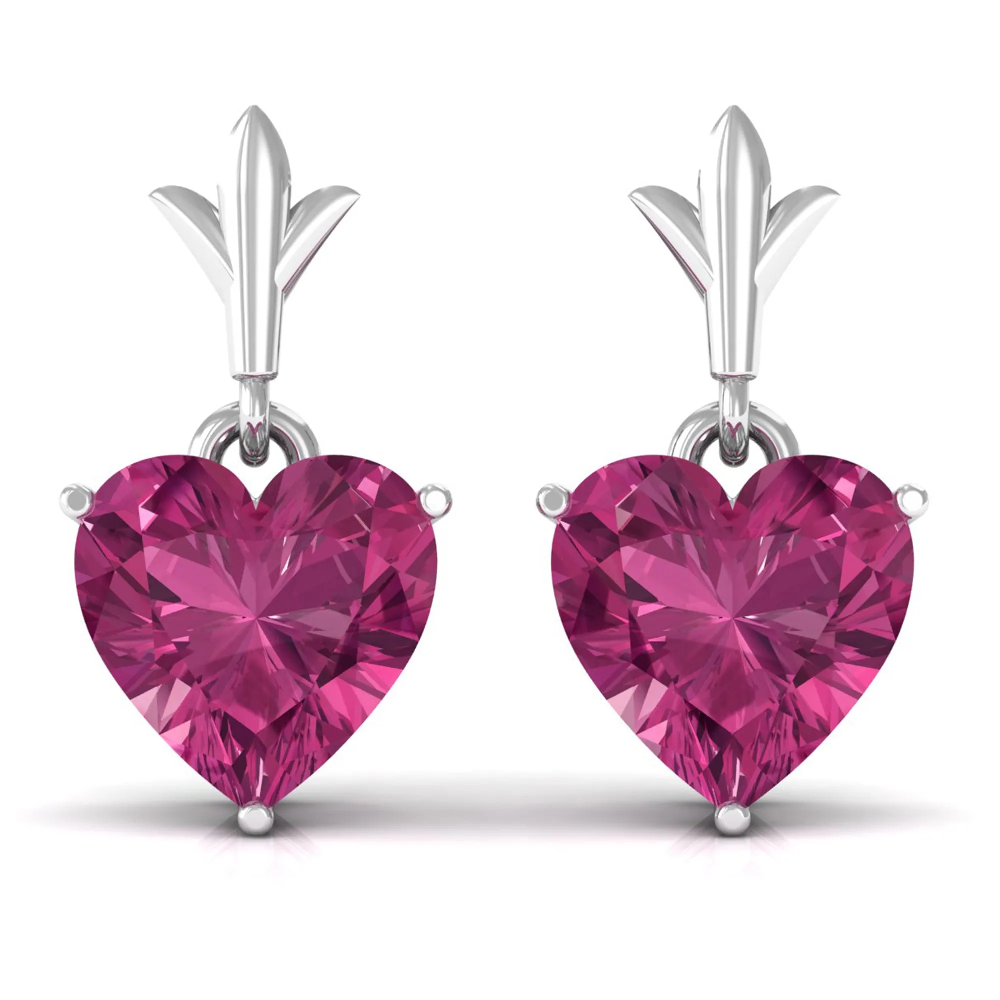 6 MM Heart Shape Pink Tourmaline Drop Stud Earrings
