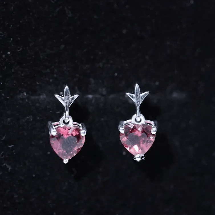 6 MM Heart Shape Pink Tourmaline Drop Stud Earrings