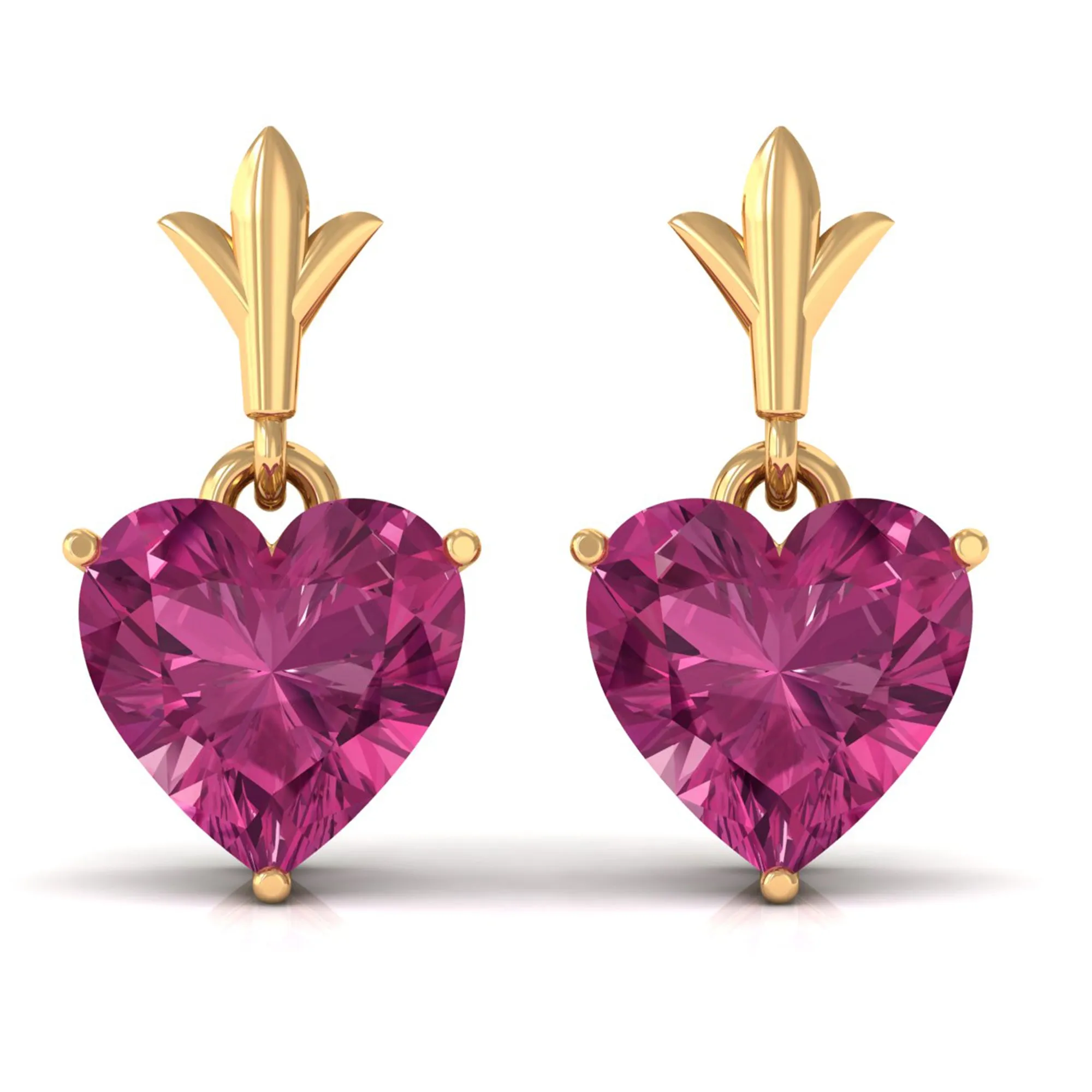 6 MM Heart Shape Pink Tourmaline Drop Stud Earrings