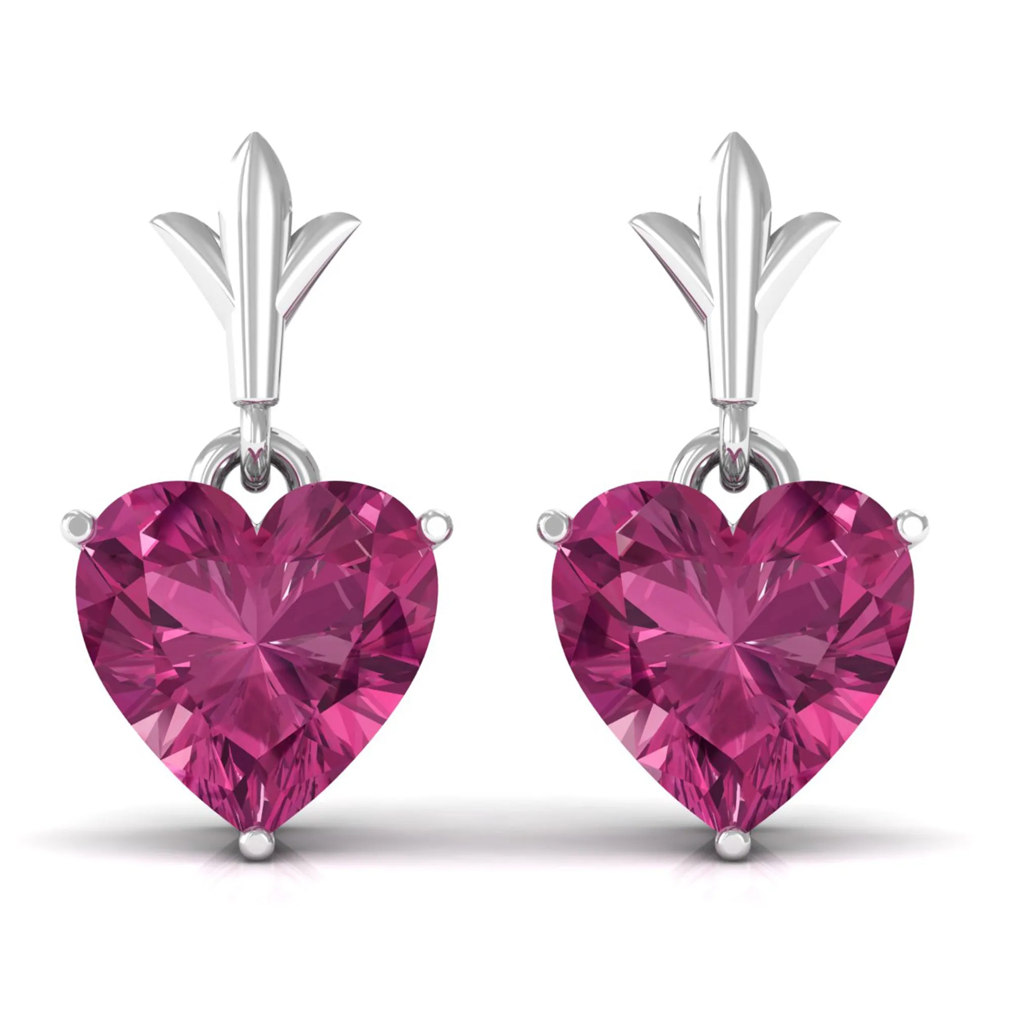 6 MM Heart Shape Pink Tourmaline Drop Stud Earrings