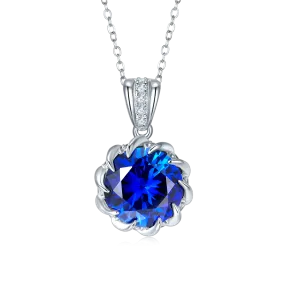 8.0 Carat Round Lab Created Gemstone Floral Claw Necklace in S925 Silver Plated Platinum