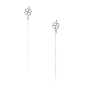925 Silver Four-Leaf Clover Tassel Drop Earring