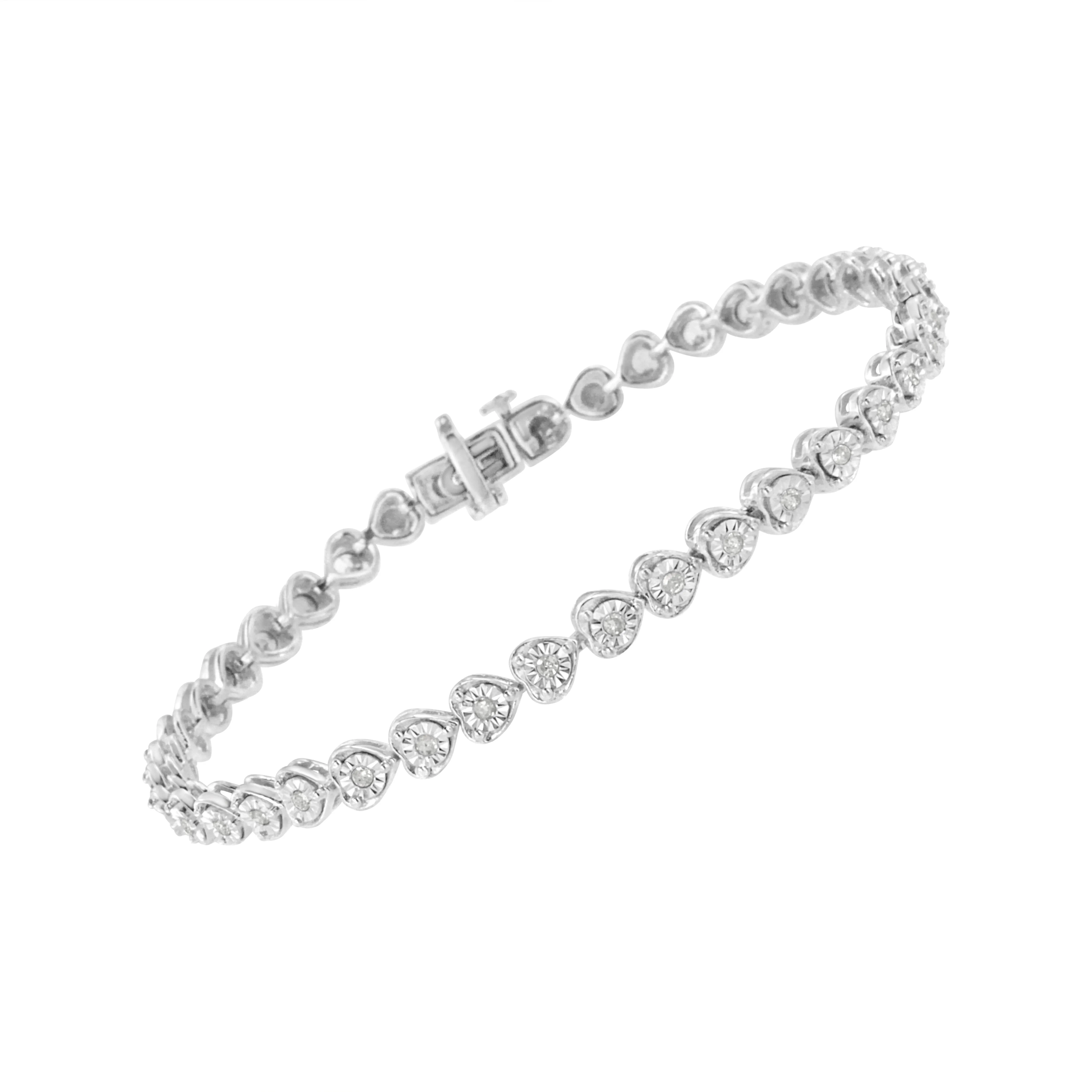 .925 Sterling Silver 1/3 Cttw Miracle-Set Diamond Heart Link Bracelet