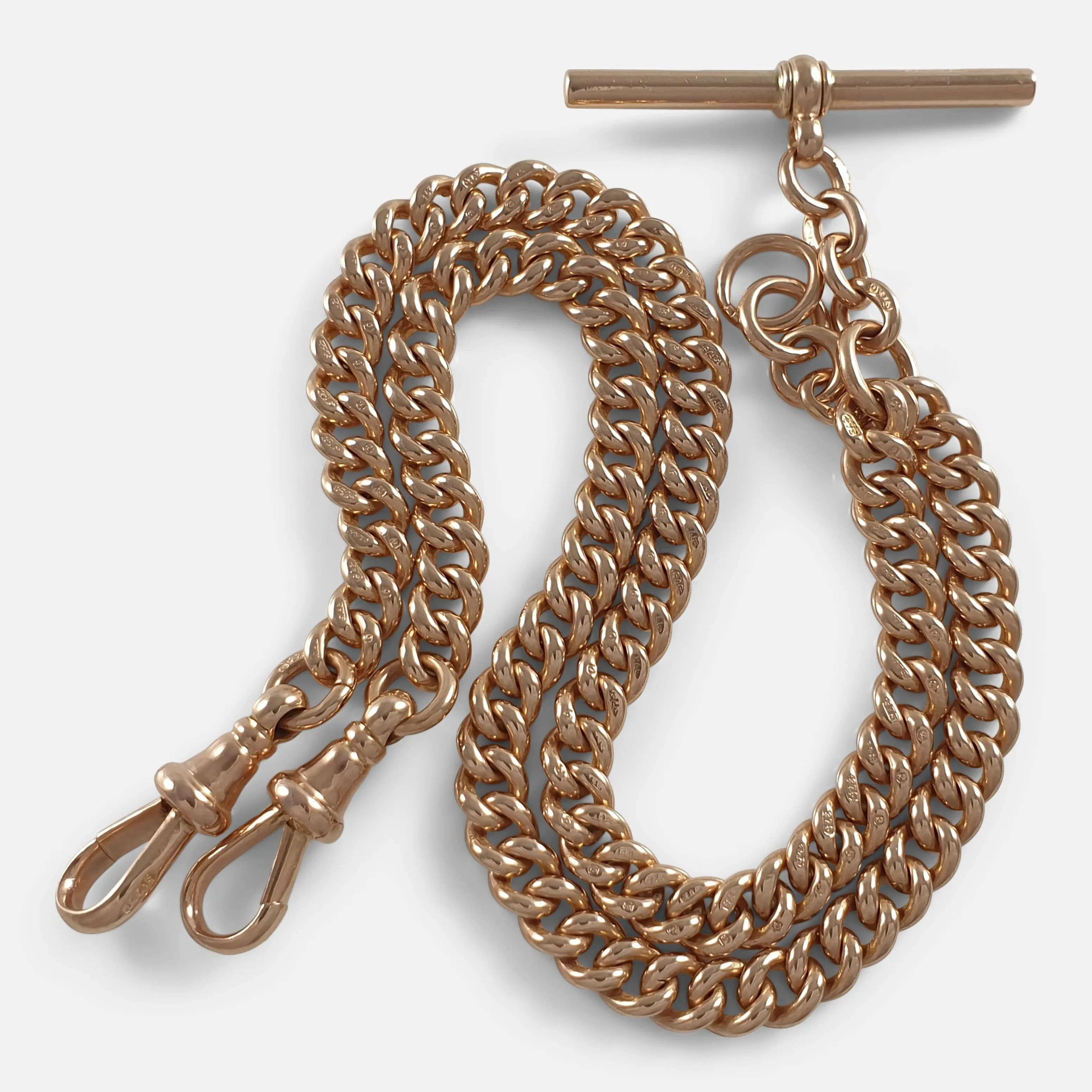 9ct Yellow Gold Double Albert Watch Chain - 45.3 grams