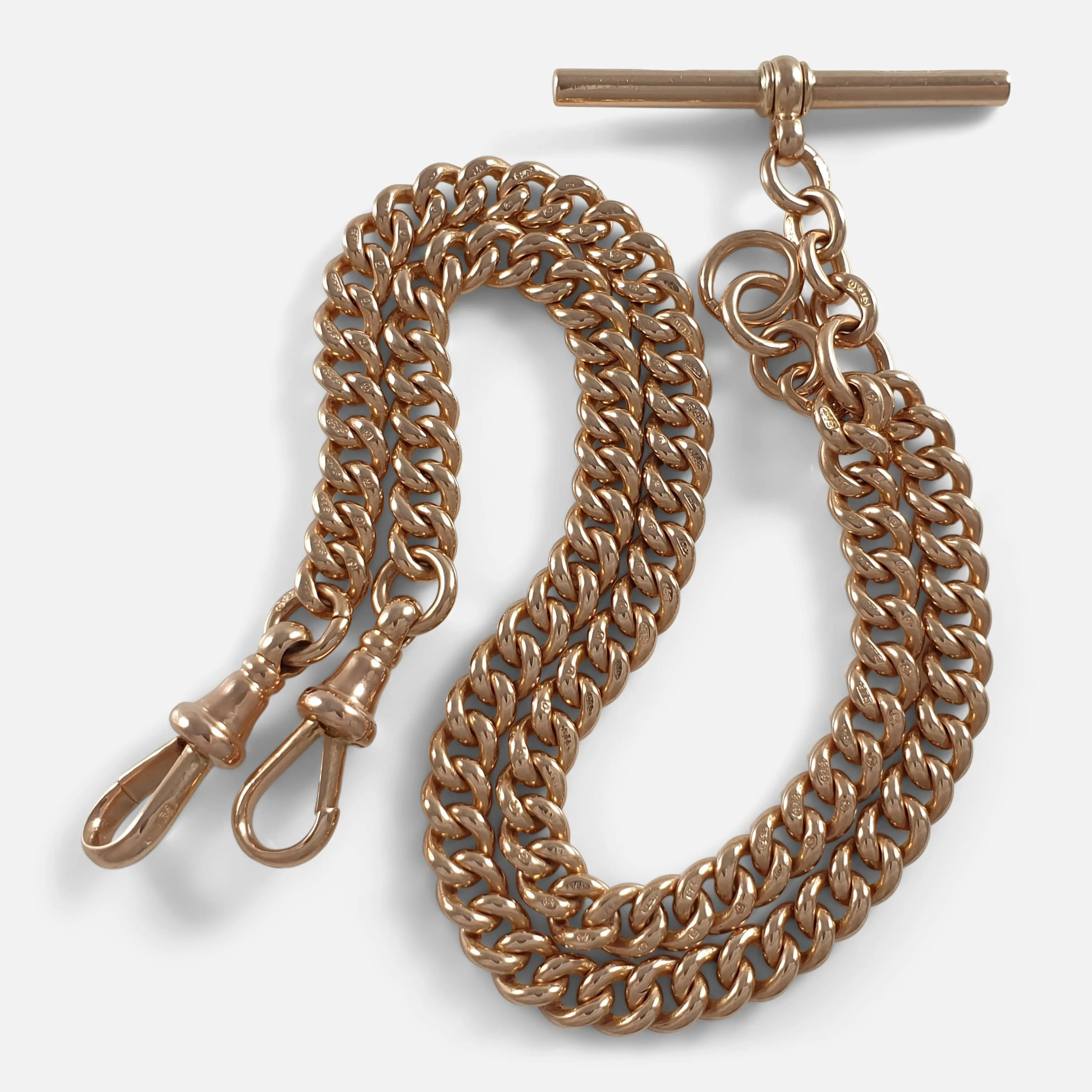 9ct Yellow Gold Double Albert Watch Chain - 45.3 grams